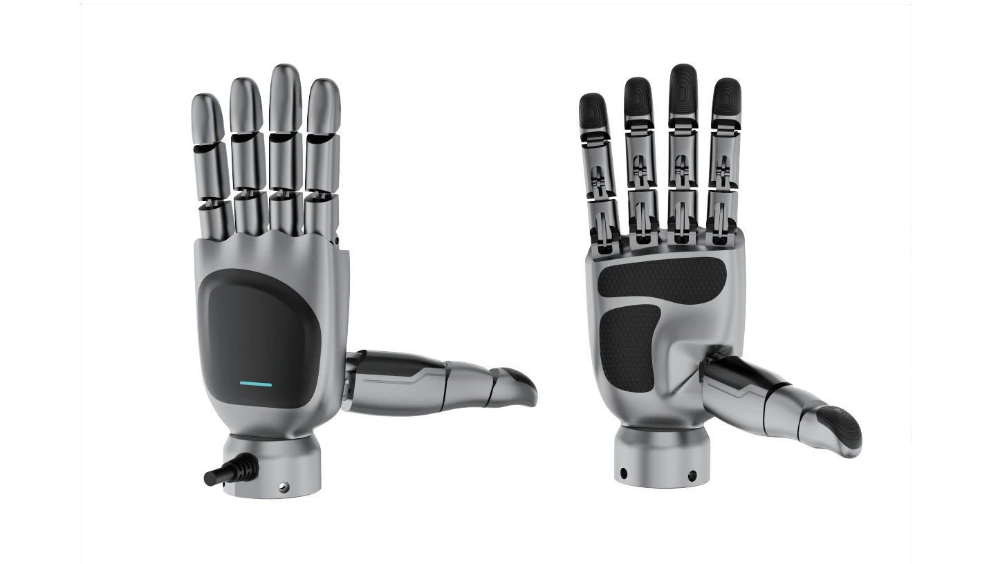 eHand-6 灵巧手，eHand-6 · 手背与掌侧视图